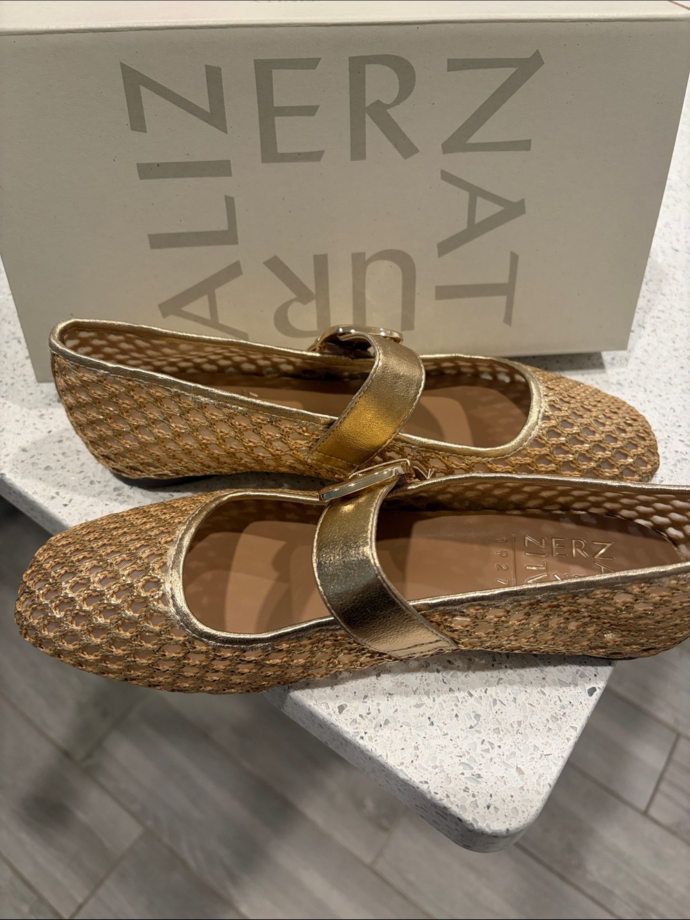 Naturalizer Gold Woven Mary Jane Flats